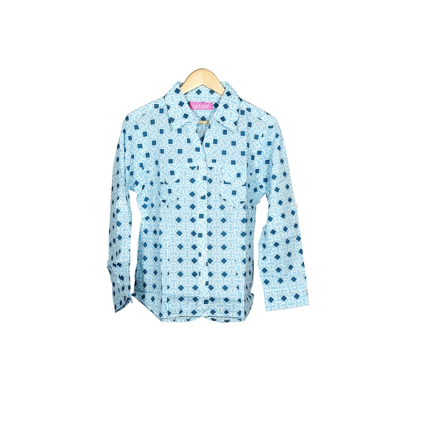 Ladies Full hand checkered shirt sky blue colour