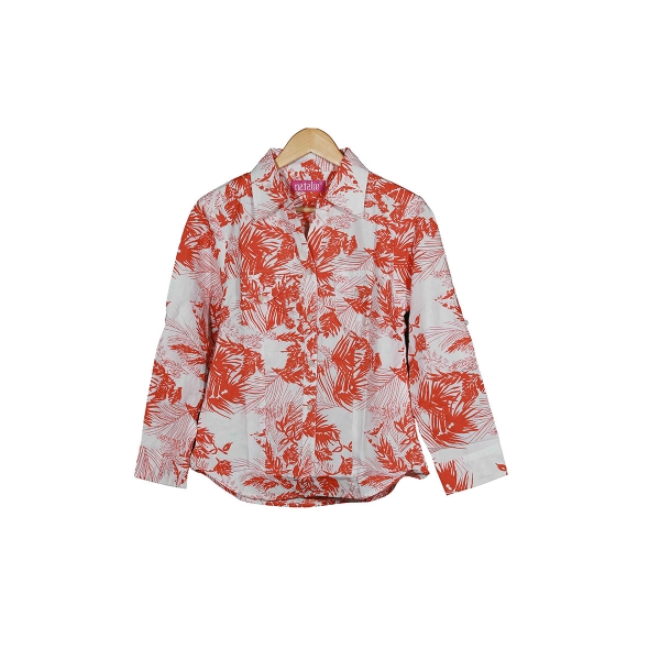 Ladies Full hand orange with white colour shirt