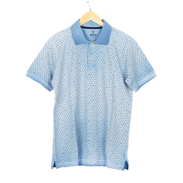 ELTORO Men's Printed POLO T-Shirt( light blue colour)